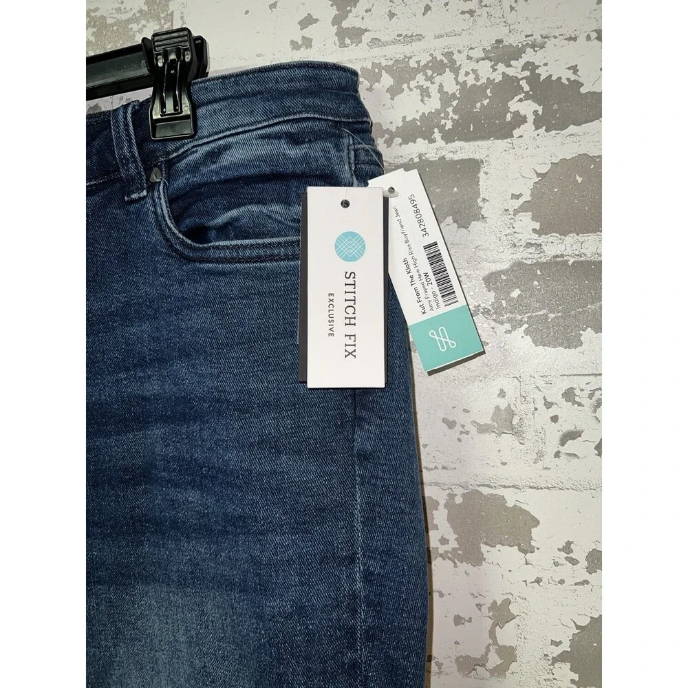 NWT! Kut From The Kloth Amy Frayed Hem High Rise Boyfriend Jeans Indigo Blue 20W - Picture 4 of 11
